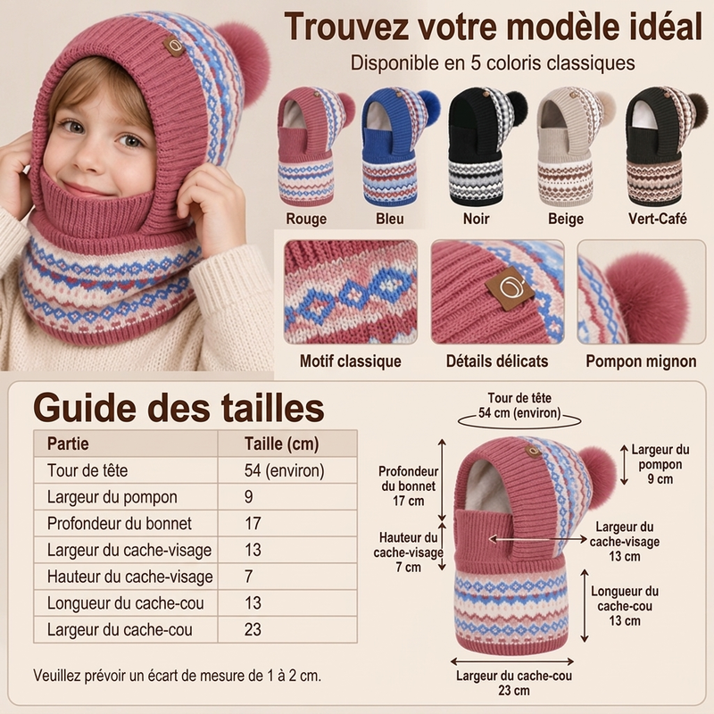 Cagoule thermique coupe-vent d'hiver pour enfants