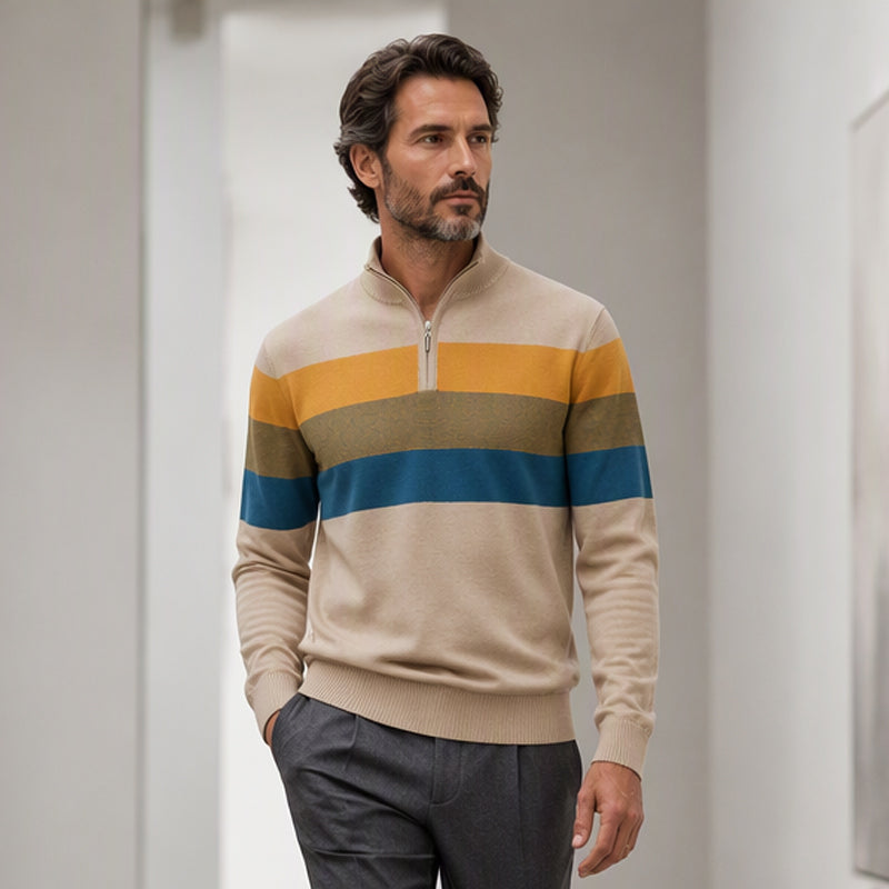 ✨ Pull homme rayé demi-zip, coupe ajustée et esprit décontracté : facile à porter au quotidien 🧶