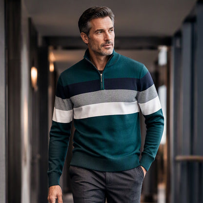 ✨ Pull homme rayé demi-zip, coupe ajustée et esprit décontracté : facile à porter au quotidien 🧶