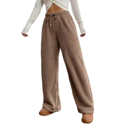 ✨ Ce pantalon de détente pour femme joue la carte large et confortable, avec taille haute et cordon de serrage — chaud pour la maison 🧶
