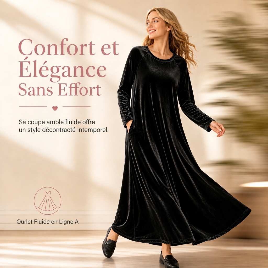 ✨ Robe décontractée en velours à col rond pour femme, avec poches : facile à porter au quotidien 👗