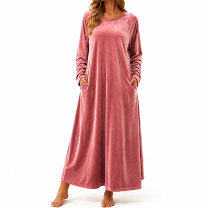 ✨ Robe décontractée en velours à col rond pour femme, avec poches : facile à porter au quotidien 👗