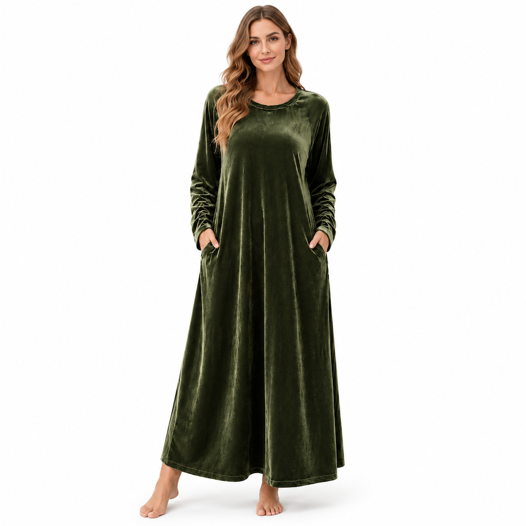 ✨ Robe décontractée en velours à col rond pour femme, avec poches : facile à porter au quotidien 👗