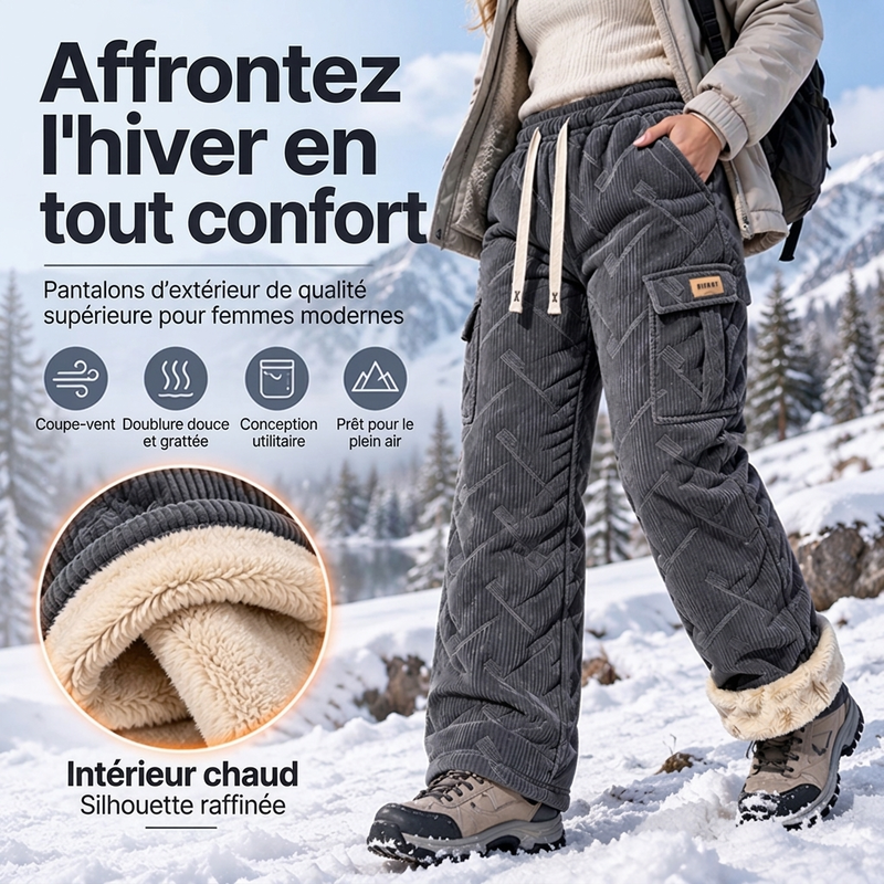 ✨ Pantalon cargo pour femme en velours côtelé avec doublure pelucheuse : facile à porter au quotidien 👖