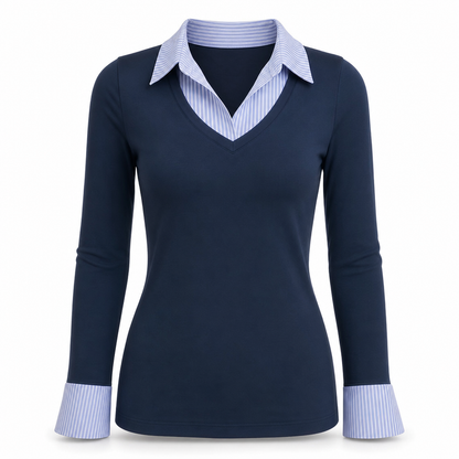 ✨ Pull en maille à rayures pour femme, style préppy et effet deux pièces, manches longues et coupe ajustée : facile à porter au quotidien 🧶