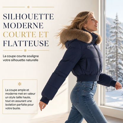 ✨ Manteau matelassé court à capuche pour femme, fausse fourrure : facile à porter en hiver 🧥