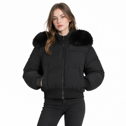 ✨ Manteau matelassé court à capuche pour femme, fausse fourrure : facile à porter en hiver 🧥