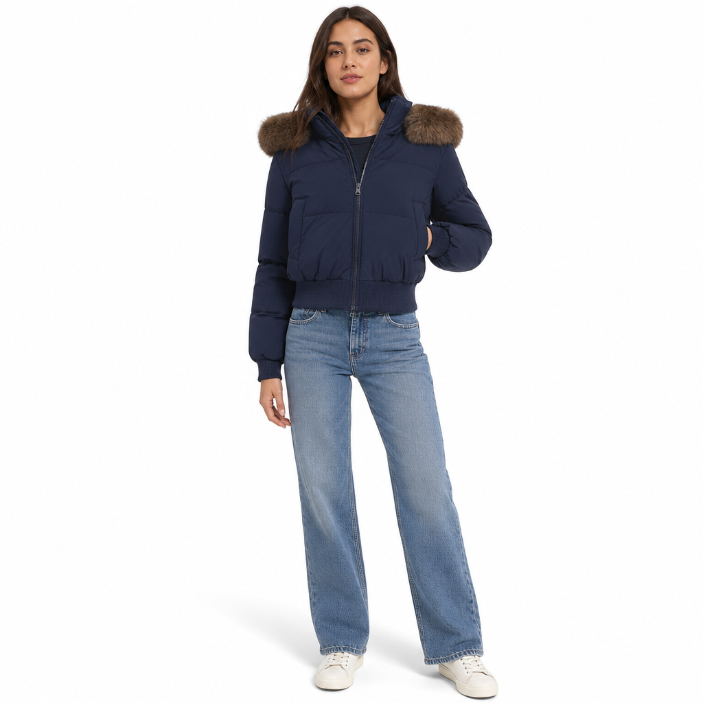 ✨ Manteau matelassé court à capuche pour femme, fausse fourrure : facile à porter en hiver 🧥