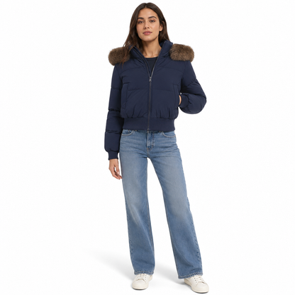 ✨ Manteau matelassé court à capuche pour femme, fausse fourrure : facile à porter en hiver 🧥