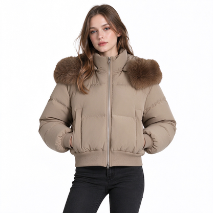 ✨ Manteau matelassé court à capuche pour femme, fausse fourrure : facile à porter en hiver 🧥
