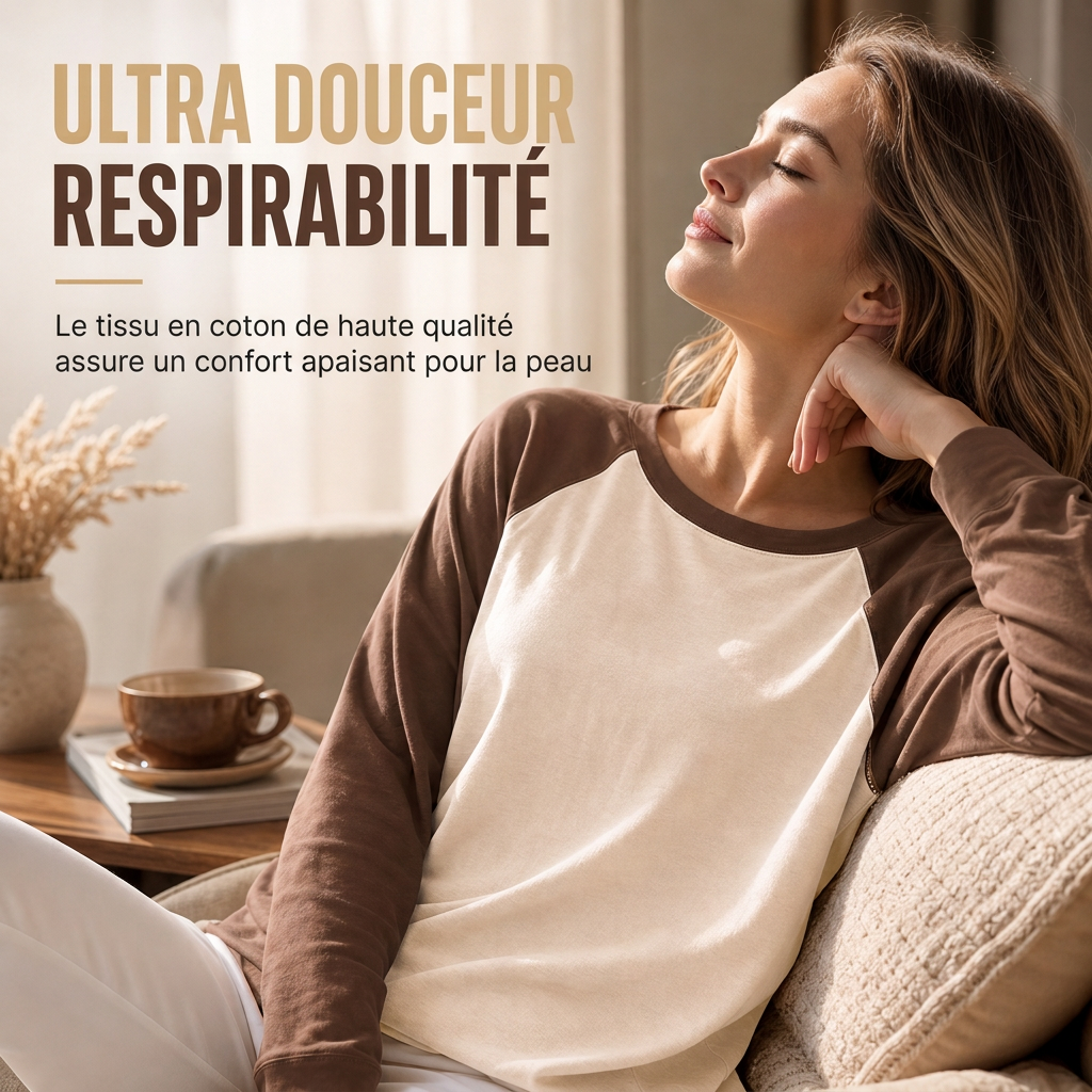 T-shirt décontracté à manches longues et col rond pour femme, haut à pull-over avec blocs de couleurs