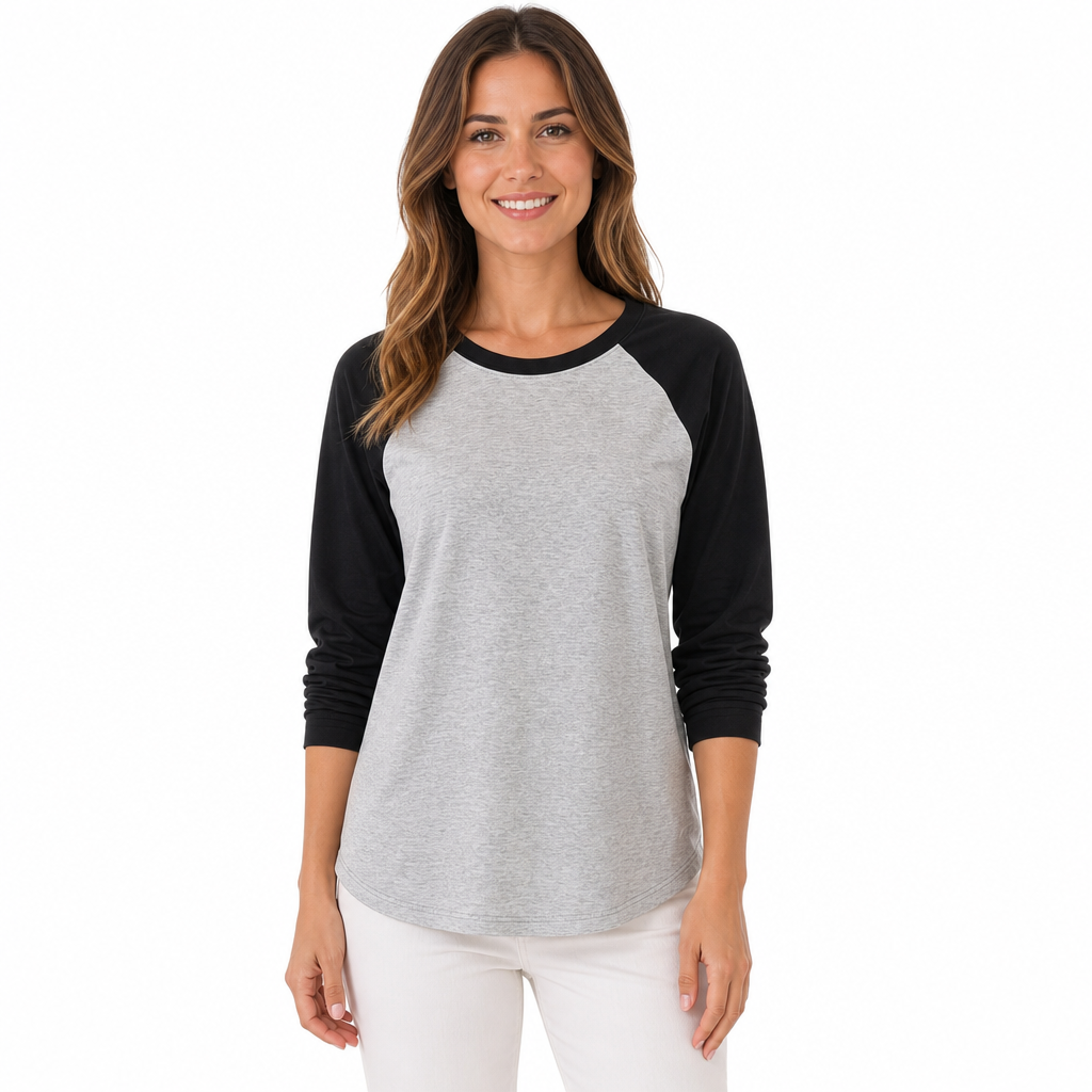 T-shirt décontracté à manches longues et col rond pour femme, haut à pull-over avec blocs de couleurs