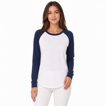T-shirt décontracté à manches longues et col rond pour femme, haut à pull-over avec blocs de couleurs