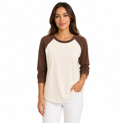 T-shirt décontracté à manches longues et col rond pour femme, haut à pull-over avec blocs de couleurs