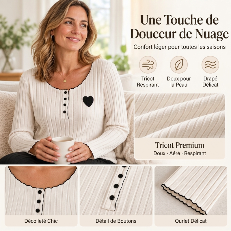 Ensemble de pyjama côtelé brodé de cœur pour femmes