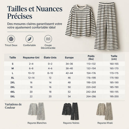 ✨ Ensemble de détente pour femme : haut rayé à col rond et manches longues, pantalon à cordon de serrage, facile à porter au quotidien 🛋️