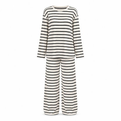 ✨ Ensemble de détente pour femme : haut rayé à col rond et manches longues, pantalon à cordon de serrage, facile à porter au quotidien 🛋️