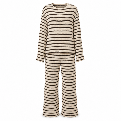 ✨ Ensemble de détente pour femme : haut rayé à col rond et manches longues, pantalon à cordon de serrage, facile à porter au quotidien 🛋️