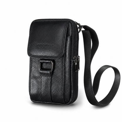 Étui ceinture pour téléphone portable en cuir véritable pour homme, holster multifonction avec passante de ceinture, mini pochette à bandoulière