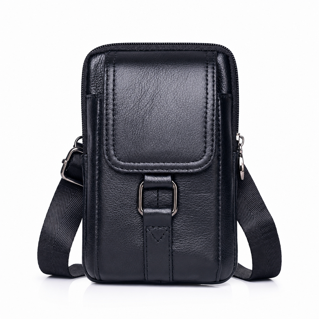 Étui ceinture pour téléphone portable en cuir véritable pour homme, holster multifonction avec passante de ceinture, mini pochette à bandoulière