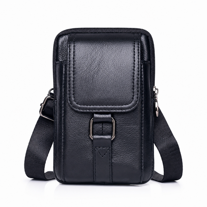 Étui ceinture pour téléphone portable en cuir véritable pour homme, holster multifonction avec passante de ceinture, mini pochette à bandoulière