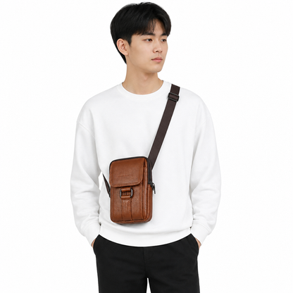 Étui ceinture pour téléphone portable en cuir véritable pour homme, holster multifonction avec passante de ceinture, mini pochette à bandoulière