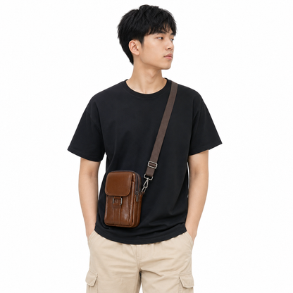 Étui ceinture pour téléphone portable en cuir véritable pour homme, holster multifonction avec passante de ceinture, mini pochette à bandoulière