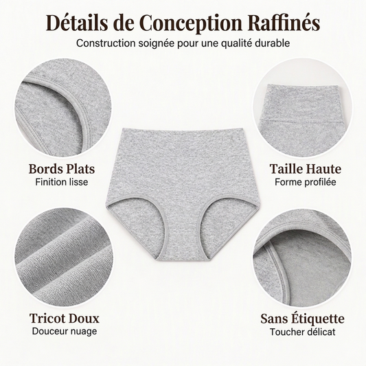 🌸 Lot de 5 culottes femme Bekväma à taille haute – Gainantes et respirantes