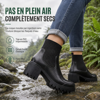 Bottines mode à petit talon pour femme, à bout carré, talon épais, style chaussette