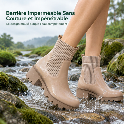 Bottines mode à petit talon pour femme, à bout carré, talon épais, style chaussette