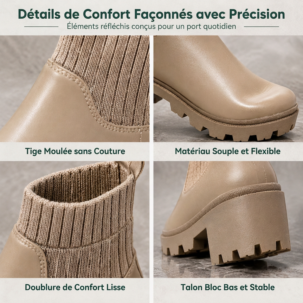 Bottines mode à petit talon pour femme, à bout carré, talon épais, style chaussette