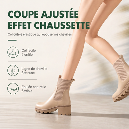 Bottines mode à petit talon pour femme, à bout carré, talon épais, style chaussette