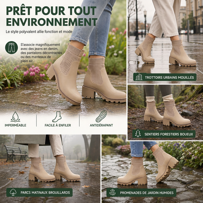 Bottines mode à petit talon pour femme, à bout carré, talon épais, style chaussette