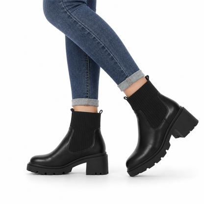Bottines mode à petit talon pour femme, à bout carré, talon épais, style chaussette