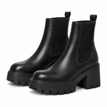 Bottines mode à petit talon pour femme, à bout carré, talon épais, style chaussette