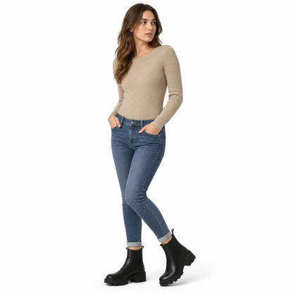Bottines mode à petit talon pour femme, à bout carré, talon épais, style chaussette