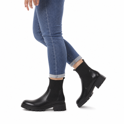 Bottines mode à petit talon pour femme, à bout carré, talon épais, style chaussette