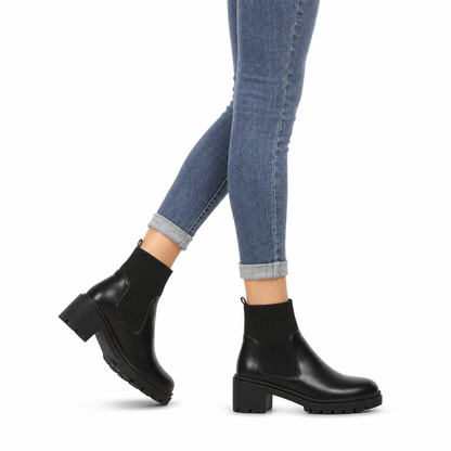 Bottines mode à petit talon pour femme, à bout carré, talon épais, style chaussette