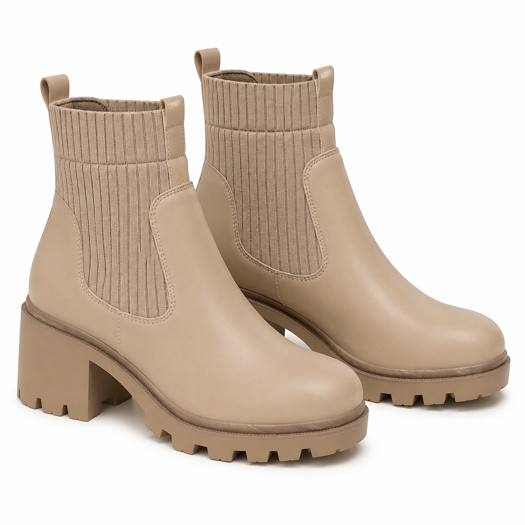 Bottines mode à petit talon pour femme, à bout carré, talon épais, style chaussette
