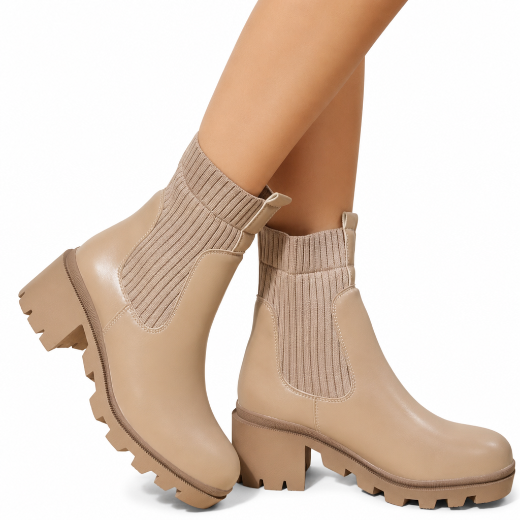 Bottines mode à petit talon pour femme, à bout carré, talon épais, style chaussette