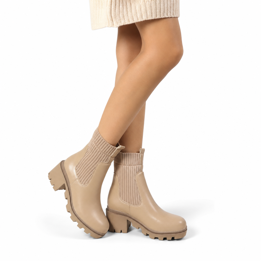 Bottines mode à petit talon pour femme, à bout carré, talon épais, style chaussette