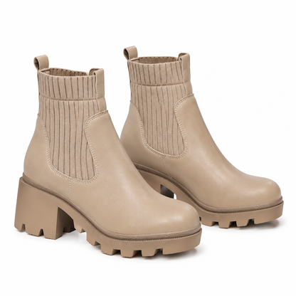 Bottines mode à petit talon pour femme, à bout carré, talon épais, style chaussette