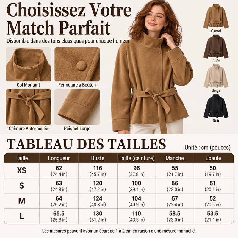 Veste élégante pour femme avec col montant et ceinture