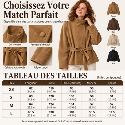 Veste élégante pour femme avec col montant et ceinture