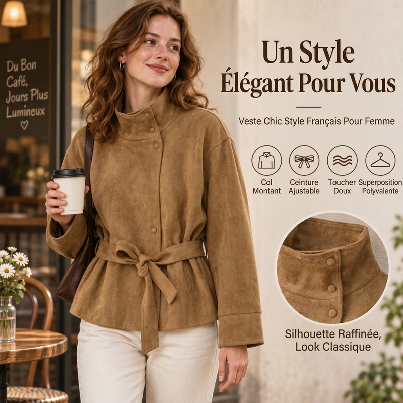 Veste élégante pour femme avec col montant et ceinture