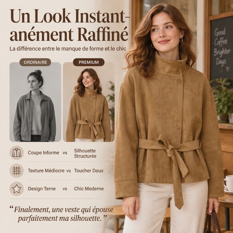 Veste élégante pour femme avec col montant et ceinture