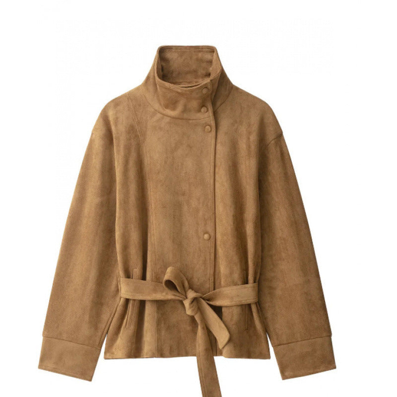 Veste élégante pour femme avec col montant et ceinture