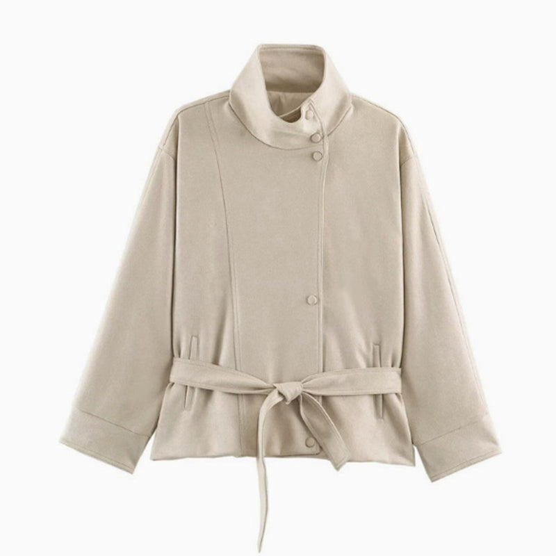 Veste élégante pour femme avec col montant et ceinture