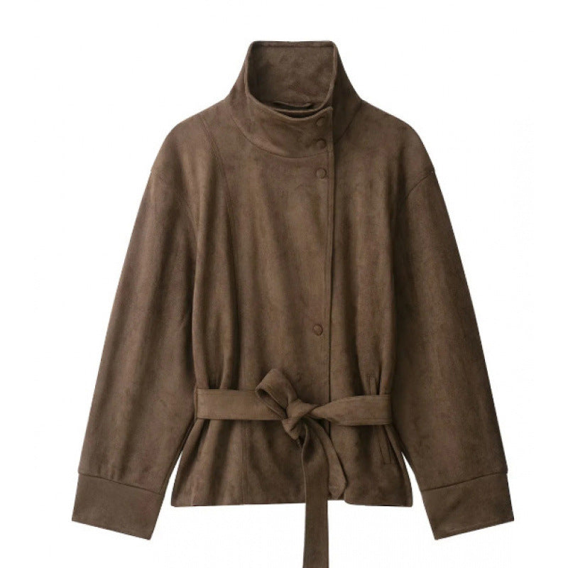 Veste élégante pour femme avec col montant et ceinture