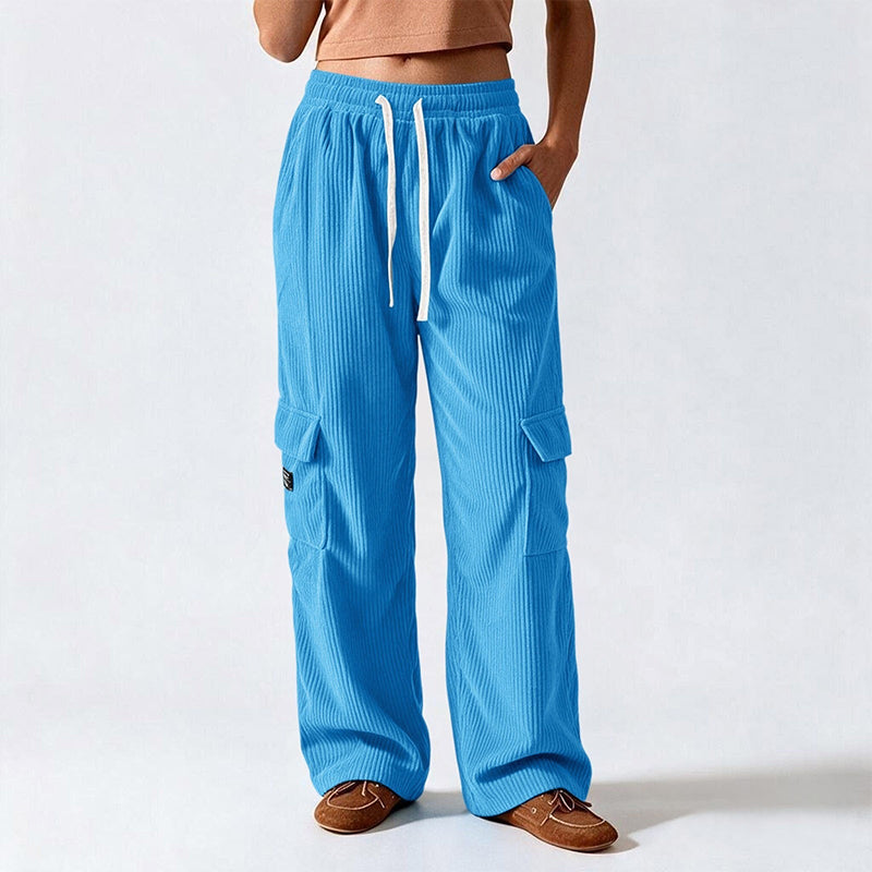 Pantalons cargo en velours côtelé rétro décontractés pour femmes